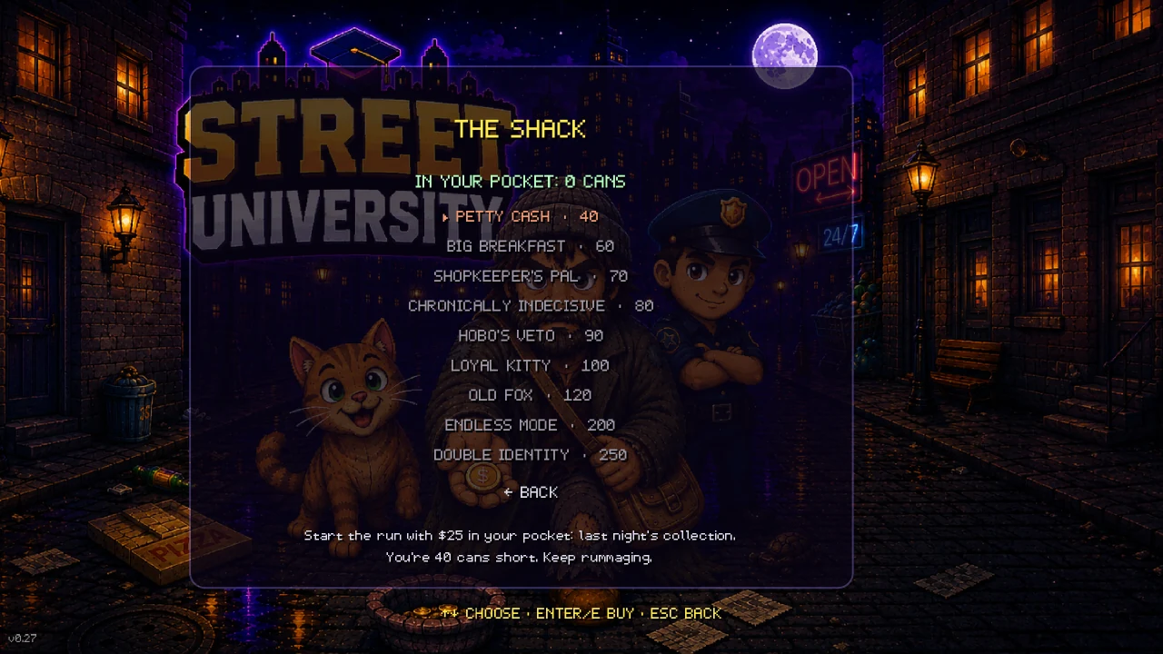 The shack, where permanent upgrades are bought between runs